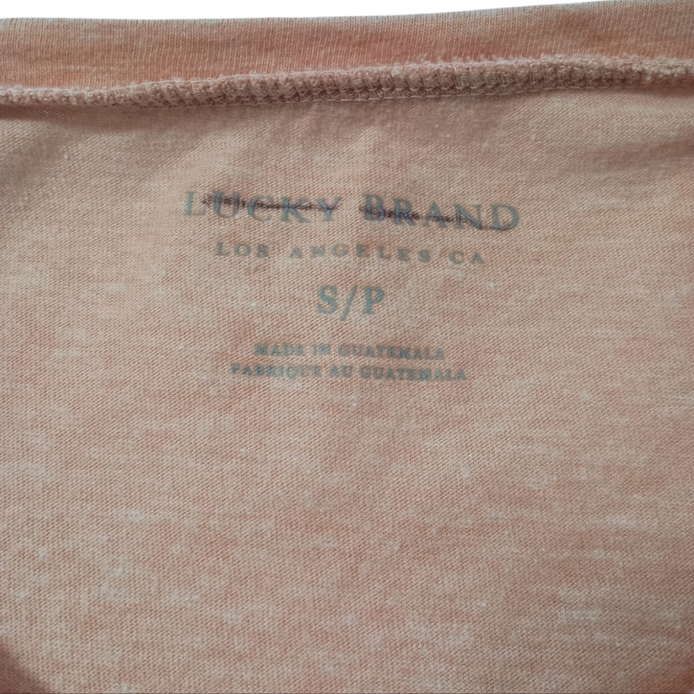 Lucky Brand T-Shirt Size Small Floral Cabbage Rose Trademark Peach Graphic Print - Picture 5 of 7